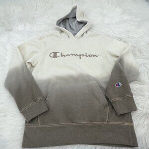 CHAMPION Hoodie Script Logo Dip Dye Ombre  Medium Special Garment Process Tan